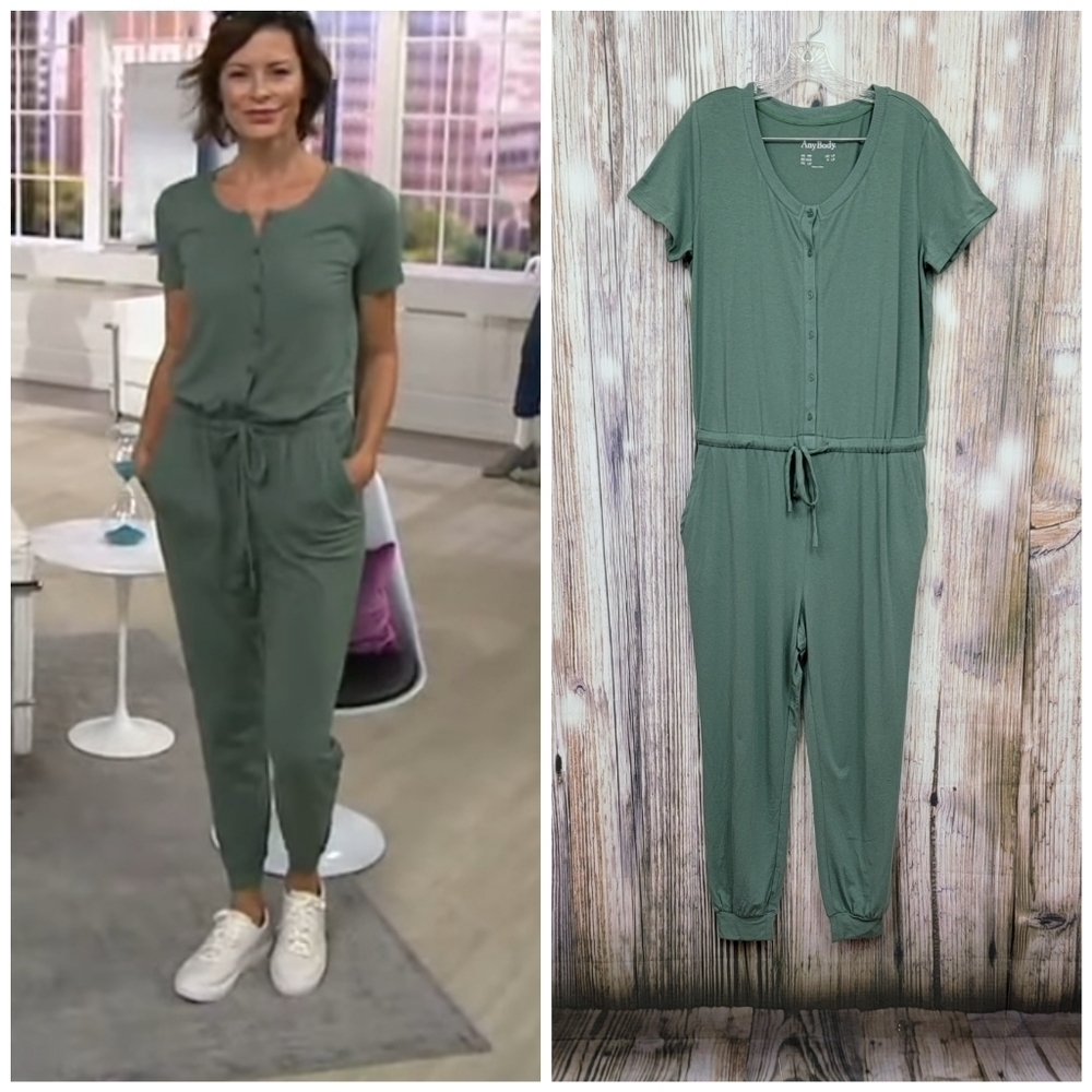 Anybody Button Front Green Cozy Knit Jumpsuit